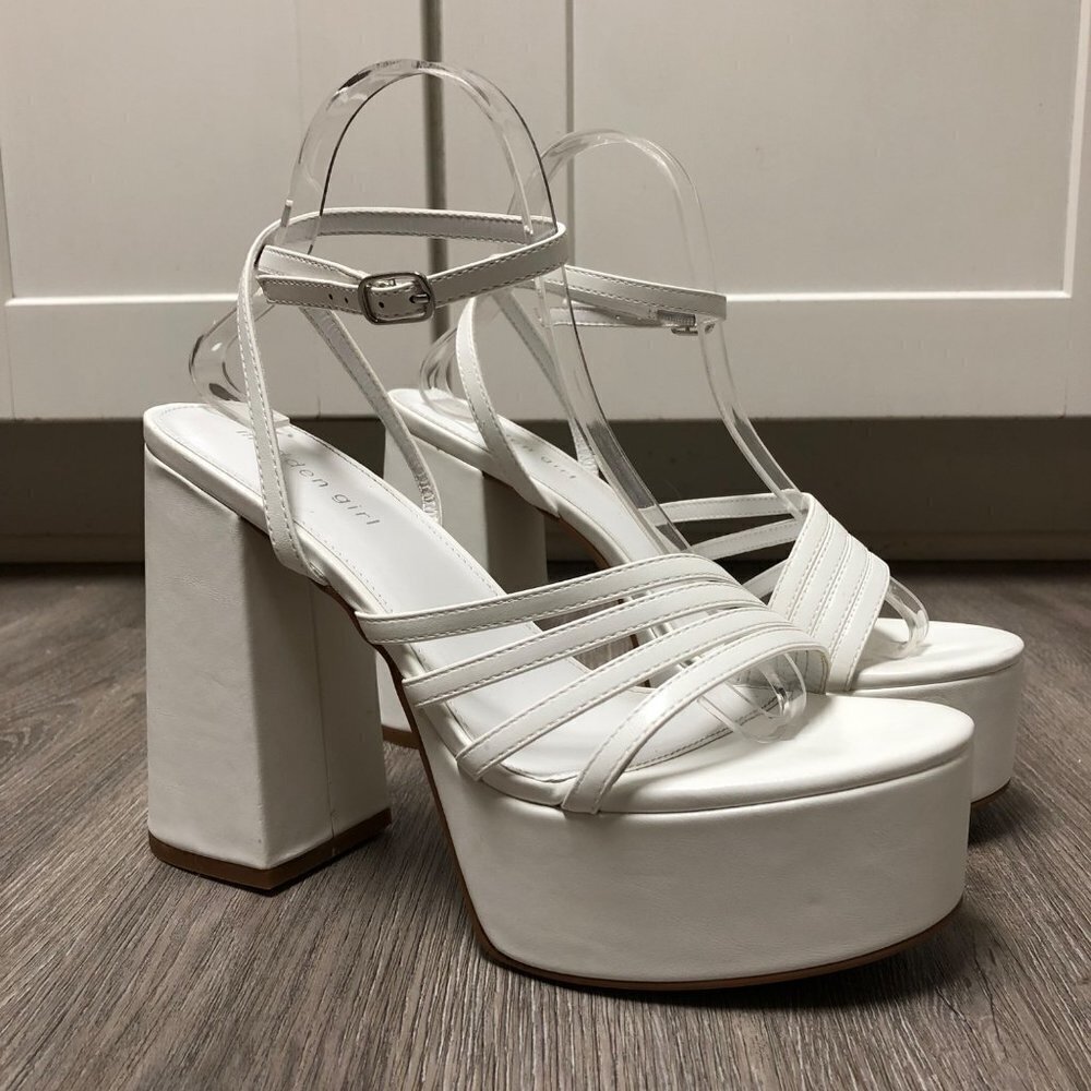 Madden Girl Women's Size 10 Jadda White Platform Heels Vegan Leather Barbie Shoe